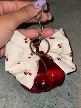 Cherry Fur Keychain with Bow
